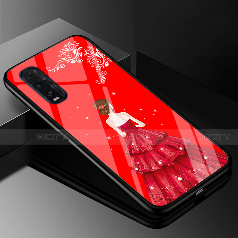 Custodia Silicone Gel Laterale Abito Ragazza Specchio Cover per Oppo Find X2 Rosso