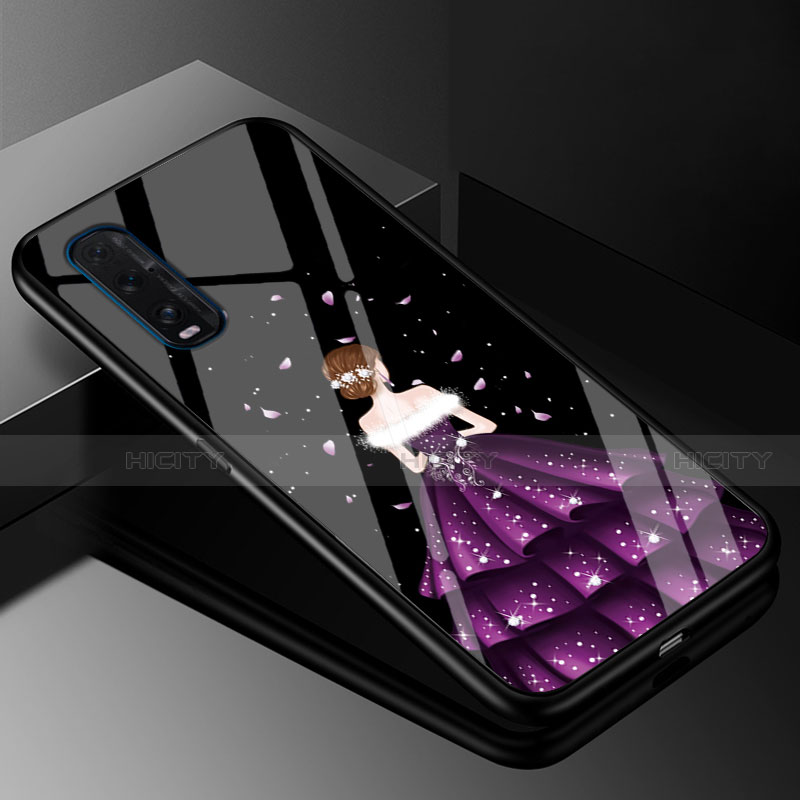 Custodia Silicone Gel Laterale Abito Ragazza Specchio Cover per Oppo Find X2 Viola e Nero