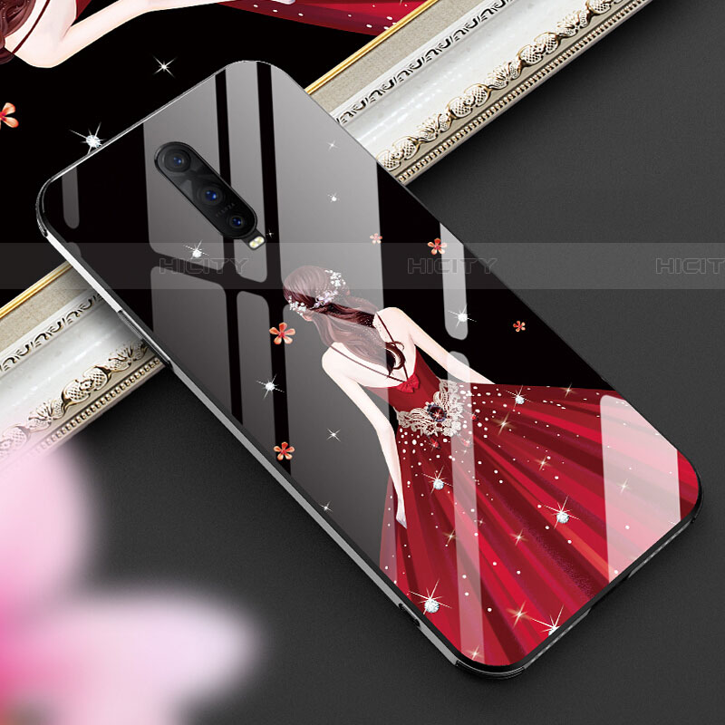 Custodia Silicone Gel Laterale Abito Ragazza Specchio Cover per Oppo RX17 Pro Rosso Rosa