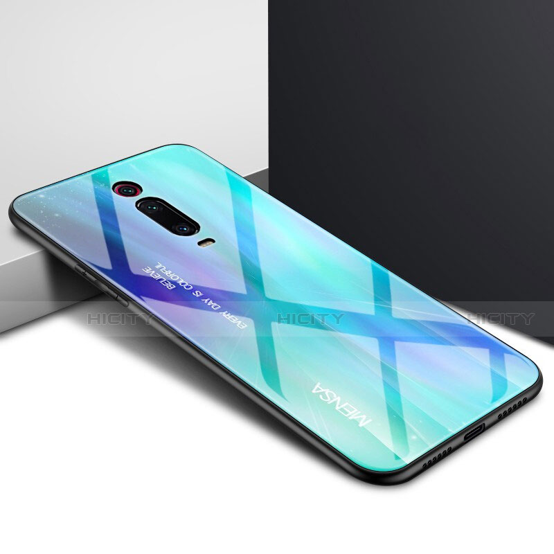 Custodia Silicone Gel Laterale Fantasia Modello Specchio Cover K04 per Xiaomi Mi 9T Ciano