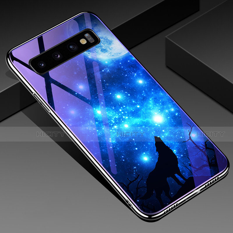 Custodia Silicone Gel Laterale Fantasia Modello Specchio Cover K05 per Samsung Galaxy S10 Ciano