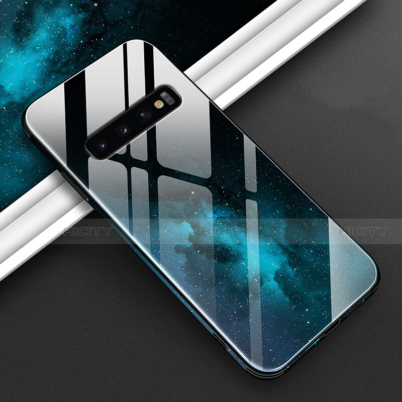 Custodia Silicone Gel Laterale Fantasia Modello Specchio Cover K06 per Samsung Galaxy S10 5G Ciano