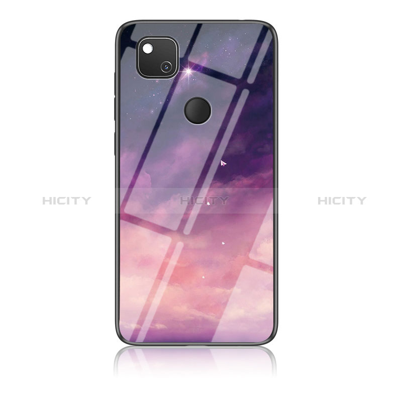 Custodia Silicone Gel Laterale Fantasia Modello Specchio Cover LS1 per Google Pixel 4a Viola