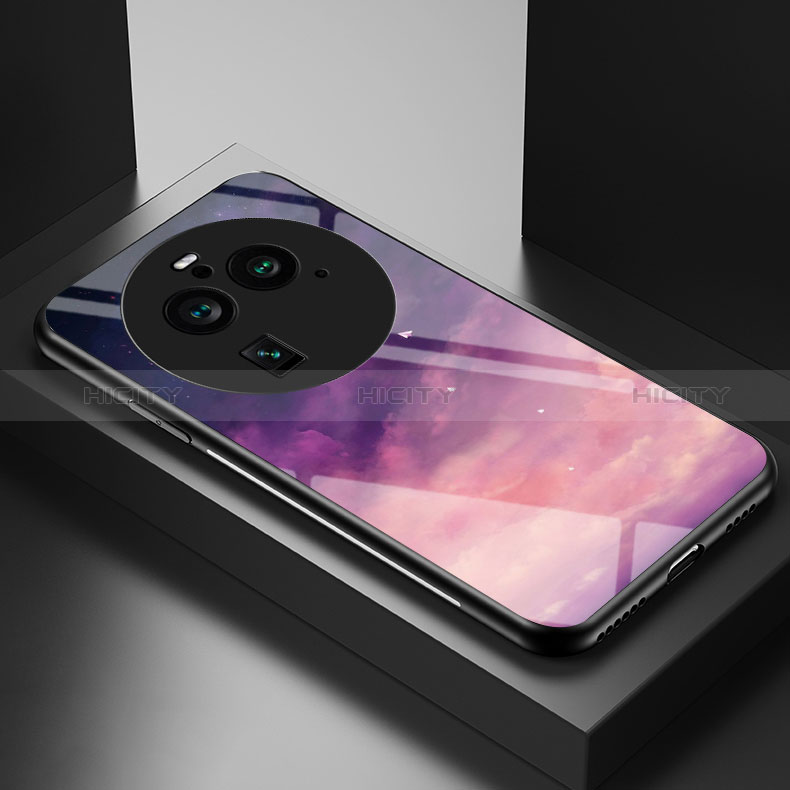 Custodia Silicone Gel Laterale Fantasia Modello Specchio Cover LS2 per Oppo Find X6 5G Viola