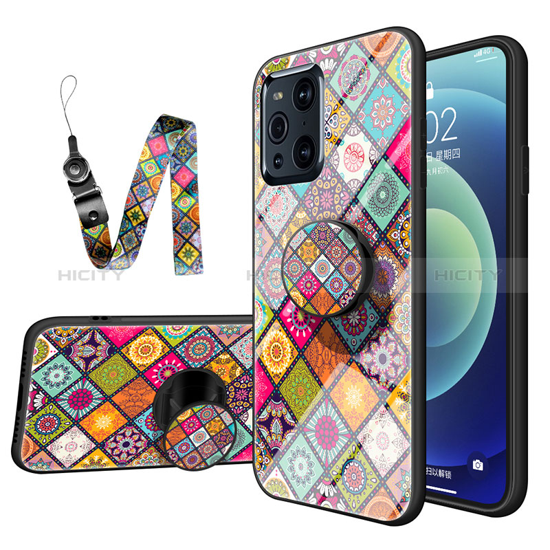 Custodia Silicone Gel Laterale Fantasia Modello Specchio Cover LS3 per Oppo Find X3 5G Multicolore