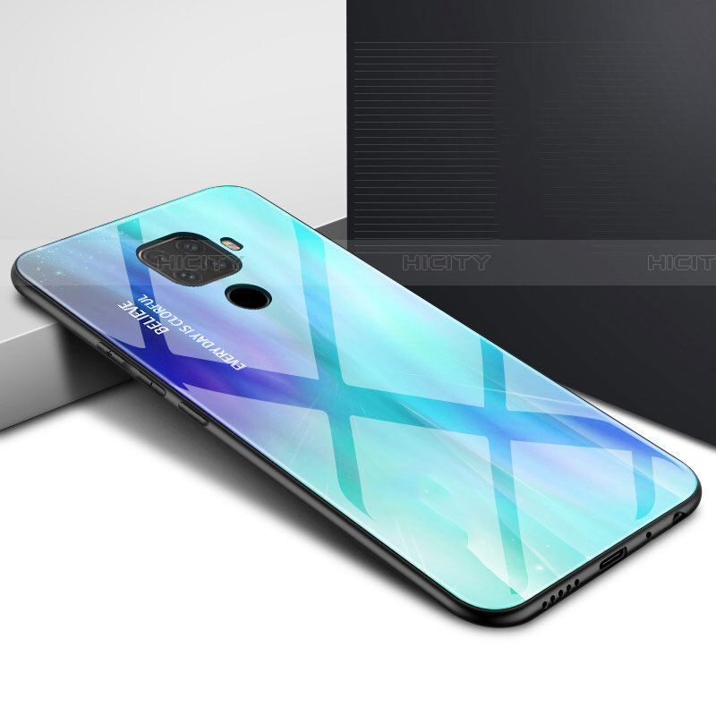 Custodia Silicone Gel Laterale Fantasia Modello Specchio Cover per Huawei Nova 5i Pro Ciano