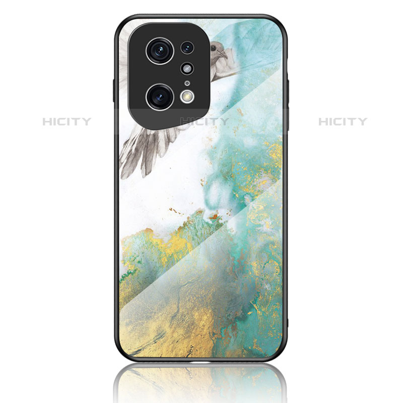 Custodia Silicone Gel Laterale Fantasia Modello Specchio Cover per Oppo Find X5 Pro 5G Verde