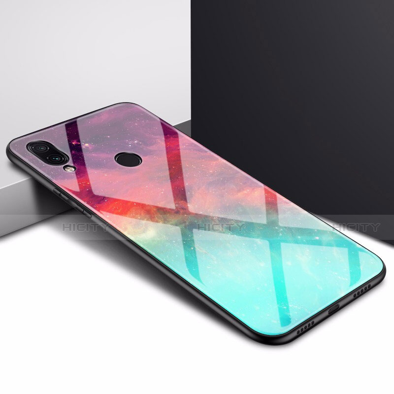 Custodia Silicone Gel Laterale Fantasia Modello Specchio Cover per Xiaomi Redmi Note 7 Pro Ciano