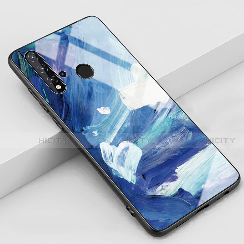 Custodia Silicone Gel Laterale Fantasia Modello Specchio Cover S01 per Huawei P20 Lite (2019) Blu