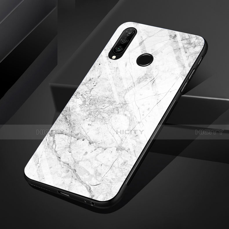 Custodia Silicone Gel Laterale Fantasia Modello Specchio Cover S01 per Huawei P30 Lite Bianco