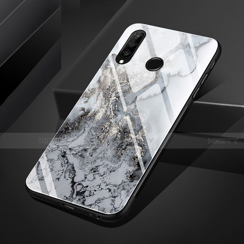 Custodia Silicone Gel Laterale Fantasia Modello Specchio Cover S01 per Huawei P30 Lite XL Grigio