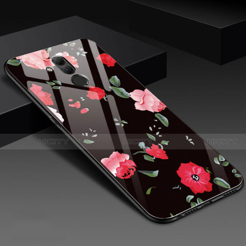 Custodia Silicone Gel Laterale Fiori Specchio Cover H02 per Huawei Mate 20 Lite Nero