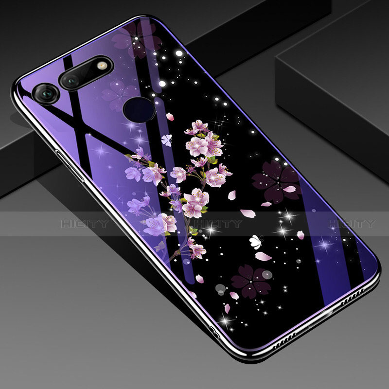 Custodia Silicone Gel Laterale Fiori Specchio Cover K01 per Huawei Honor V20 Viola