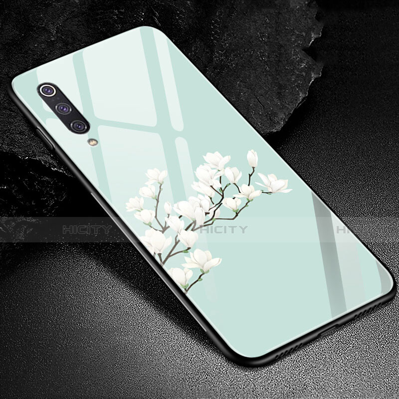 Custodia Silicone Gel Laterale Fiori Specchio Cover K01 per Xiaomi Mi A3 Ciano