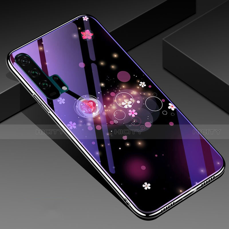 Custodia Silicone Gel Laterale Fiori Specchio Cover K02 per Huawei Honor 20 Pro Viola