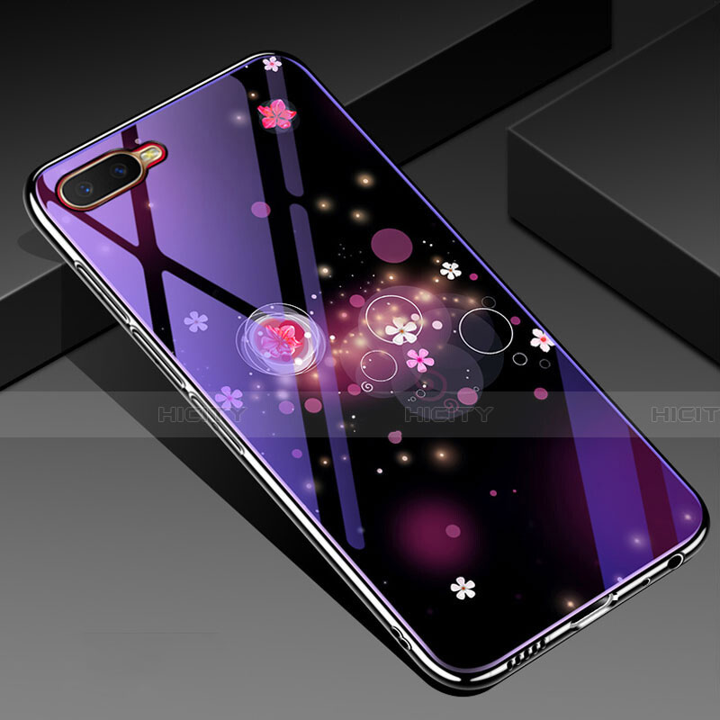 Custodia Silicone Gel Laterale Fiori Specchio Cover M04 per Oppo K1 Viola