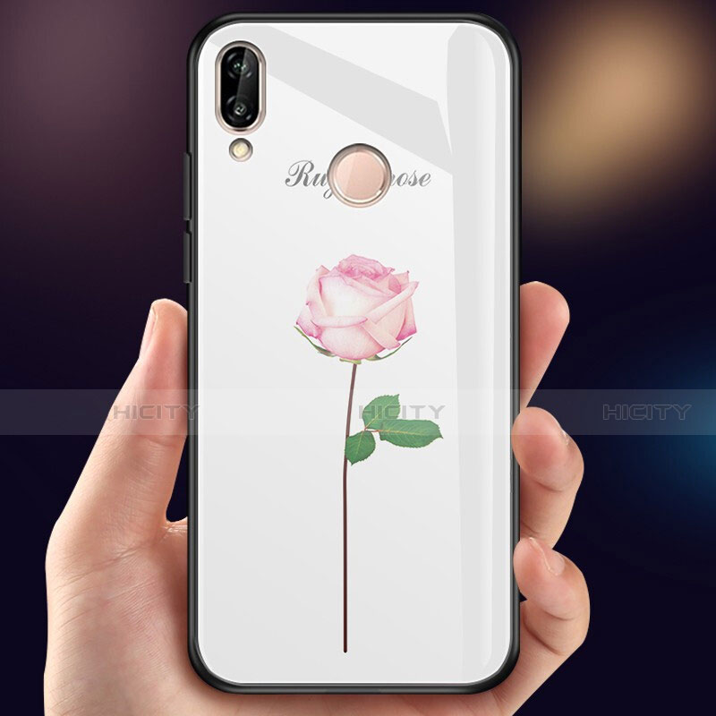 Custodia Silicone Gel Laterale Fiori Specchio Cover per Huawei Nova 3e Rosa