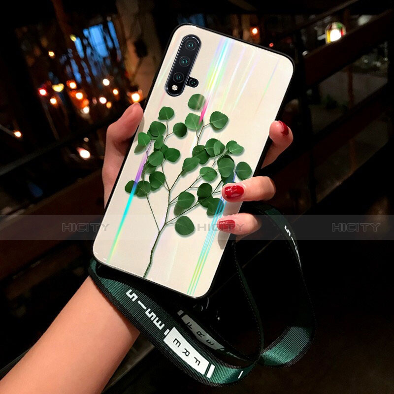 Custodia Silicone Gel Laterale Fiori Specchio Cover per Huawei Nova 5 Pro Verde