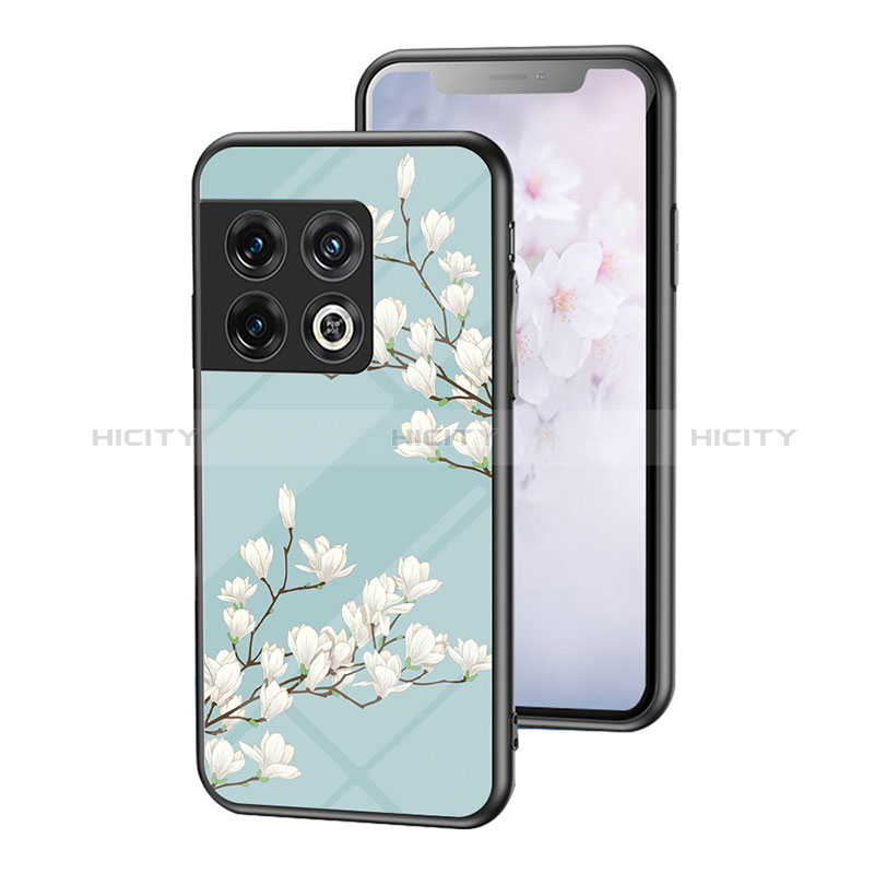 Custodia Silicone Gel Laterale Fiori Specchio Cover per OnePlus 10 Pro 5G Ciano