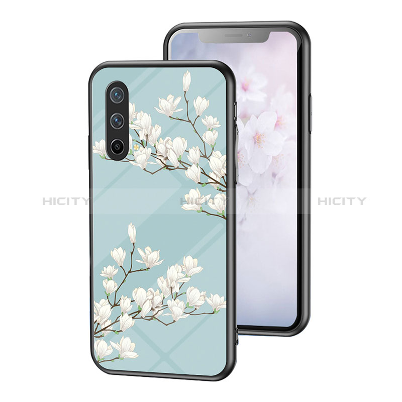 Custodia Silicone Gel Laterale Fiori Specchio Cover per OnePlus Nord CE 5G Ciano