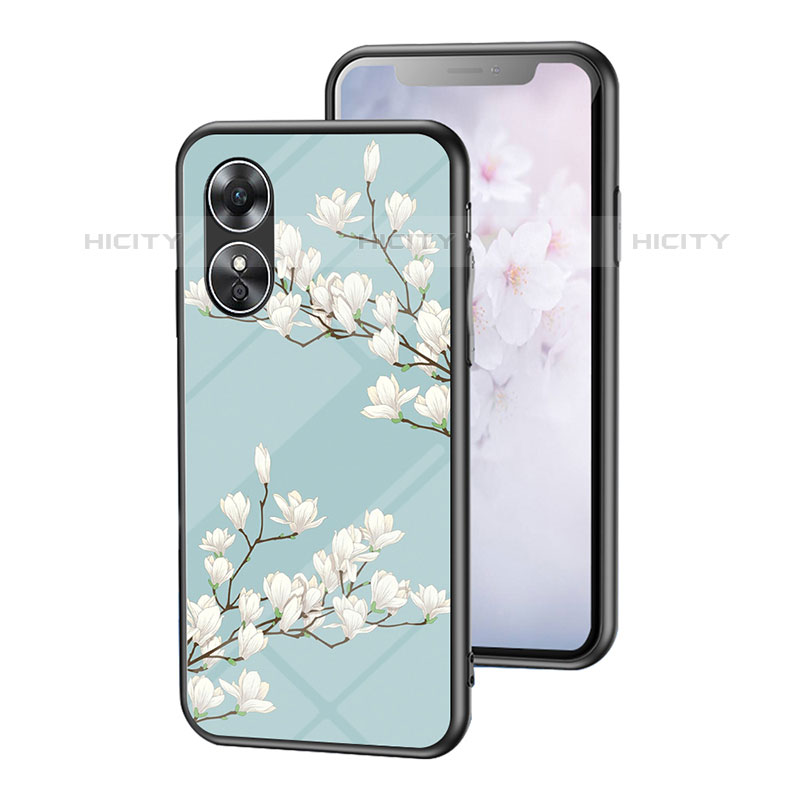 Custodia Silicone Gel Laterale Fiori Specchio Cover per Oppo A17 Ciano