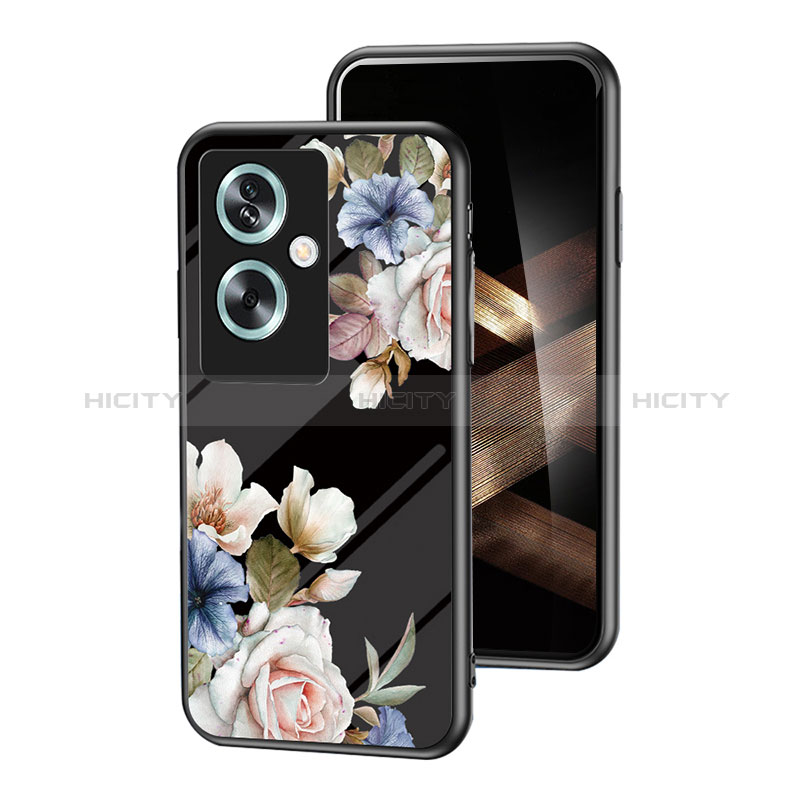 Custodia Silicone Gel Laterale Fiori Specchio Cover per Oppo A2 5G Nero