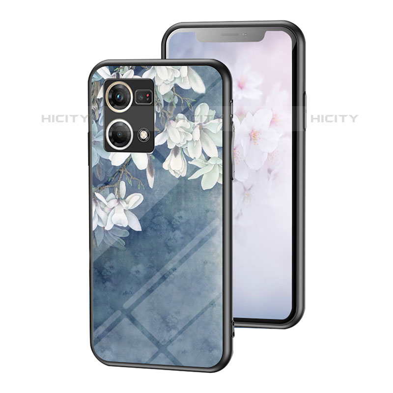 Custodia Silicone Gel Laterale Fiori Specchio Cover per Oppo F21 Pro 4G Blu