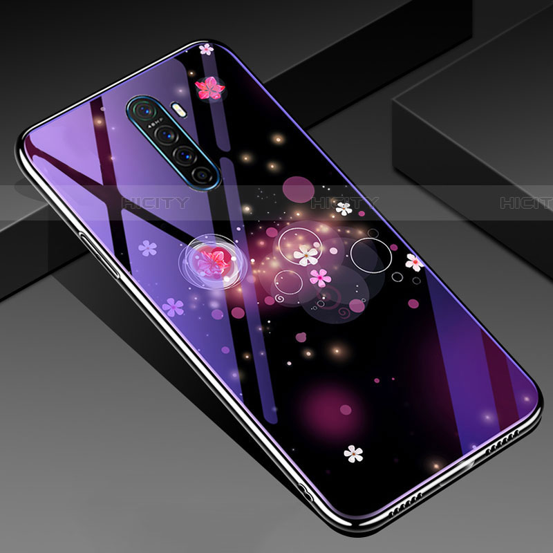 Custodia Silicone Gel Laterale Fiori Specchio Cover per Oppo Reno Ace Viola