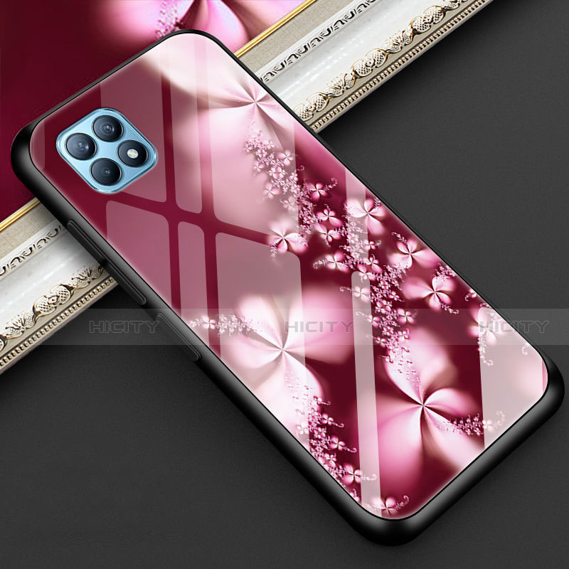 Custodia Silicone Gel Laterale Fiori Specchio Cover per Oppo Reno4 SE 5G Rosso