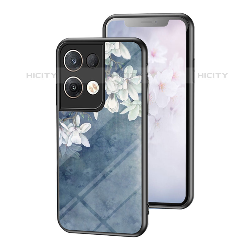 Custodia Silicone Gel Laterale Fiori Specchio Cover per Oppo Reno8 Pro 5G Blu