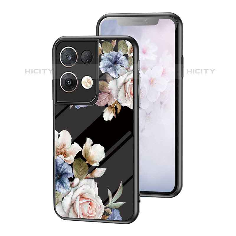 Custodia Silicone Gel Laterale Fiori Specchio Cover per Oppo Reno8 Pro 5G Nero