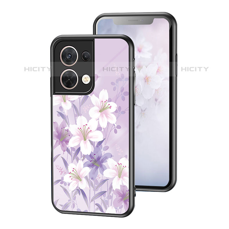 Custodia Silicone Gel Laterale Fiori Specchio Cover per Oppo Reno9 5G Lavanda