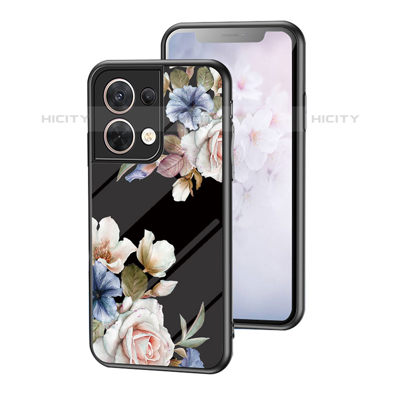 Custodia Silicone Gel Laterale Fiori Specchio Cover per Oppo Reno9 Pro 5G Nero