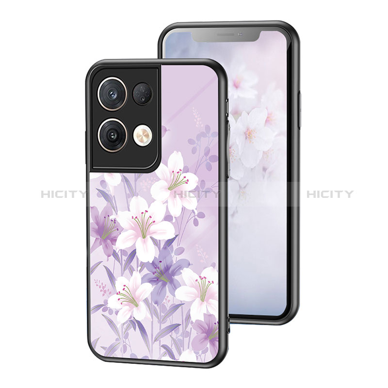 Custodia Silicone Gel Laterale Fiori Specchio Cover per Oppo Reno9 Pro+ Plus 5G Lavanda