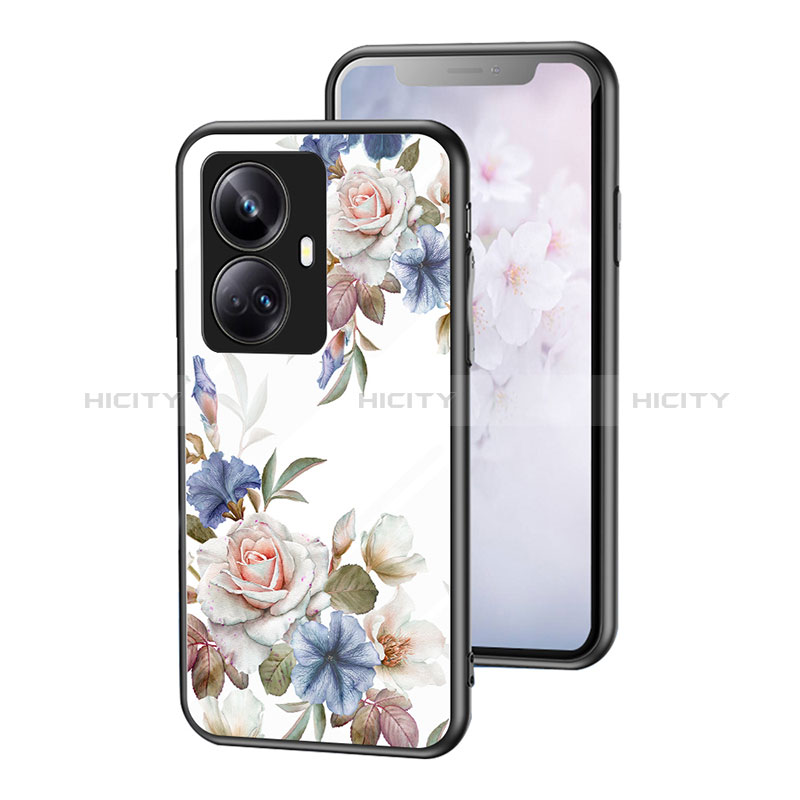 Custodia Silicone Gel Laterale Fiori Specchio Cover per Realme 10 Pro+ Plus 5G Bianco