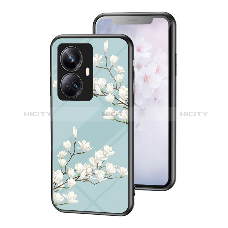 Custodia Silicone Gel Laterale Fiori Specchio Cover per Realme 10 Pro+ Plus 5G Ciano