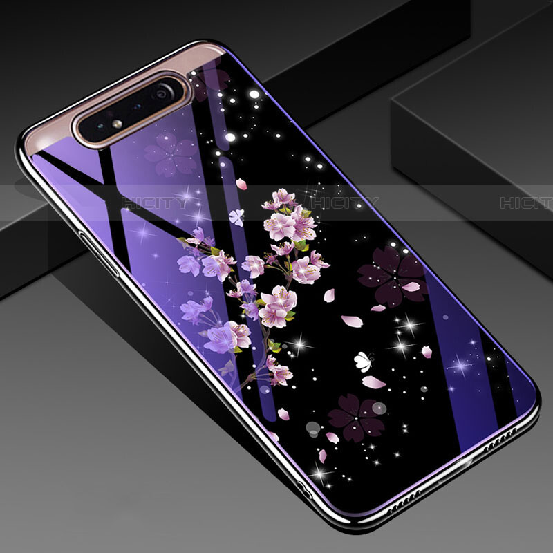 Custodia Silicone Gel Laterale Fiori Specchio Cover per Samsung Galaxy A80