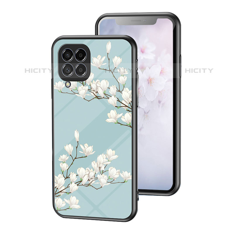 Custodia Silicone Gel Laterale Fiori Specchio Cover per Samsung Galaxy M53 5G Ciano