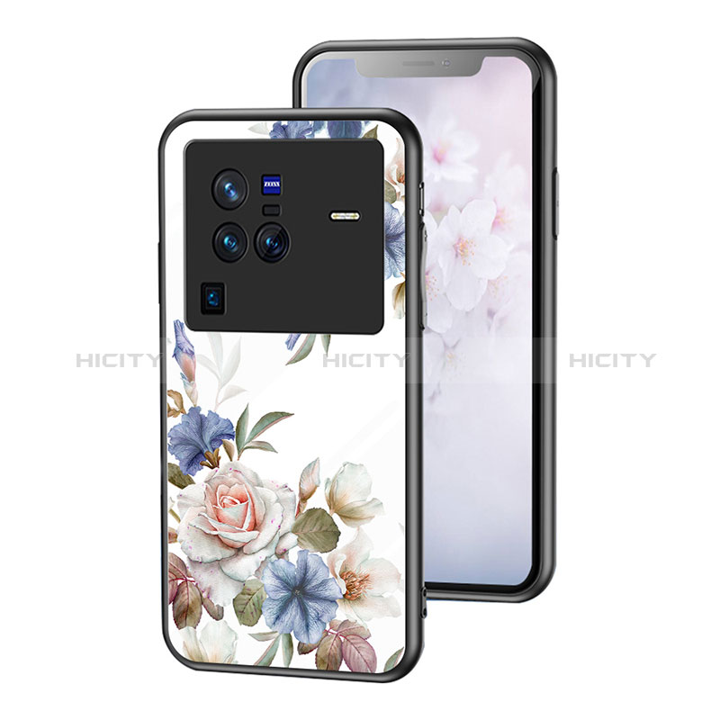 Custodia Silicone Gel Laterale Fiori Specchio Cover per Vivo X80 Pro 5G