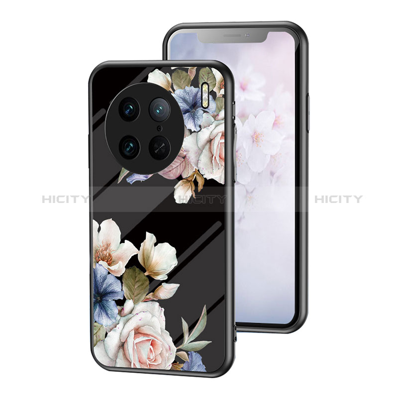 Custodia Silicone Gel Laterale Fiori Specchio Cover per Vivo X90 Pro 5G Nero