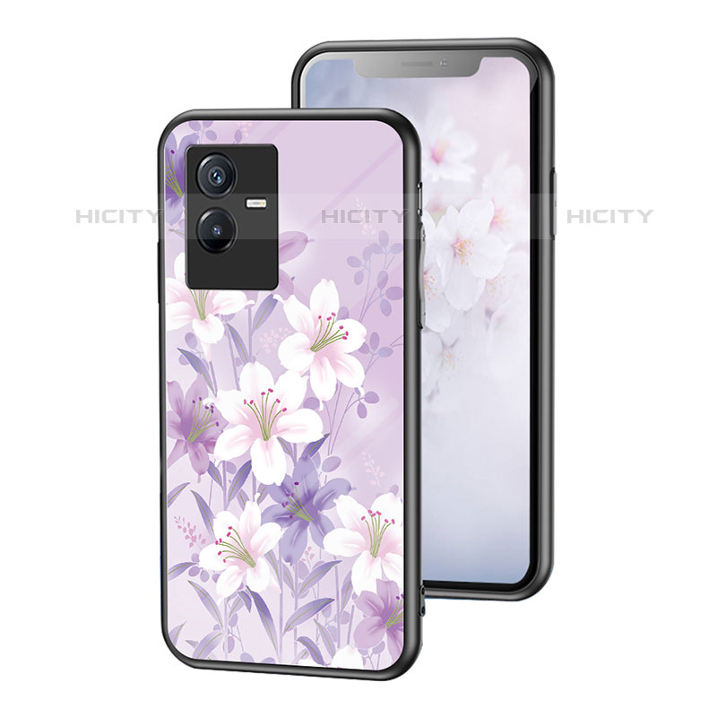 Custodia Silicone Gel Laterale Fiori Specchio Cover per Vivo Y73t Lavanda