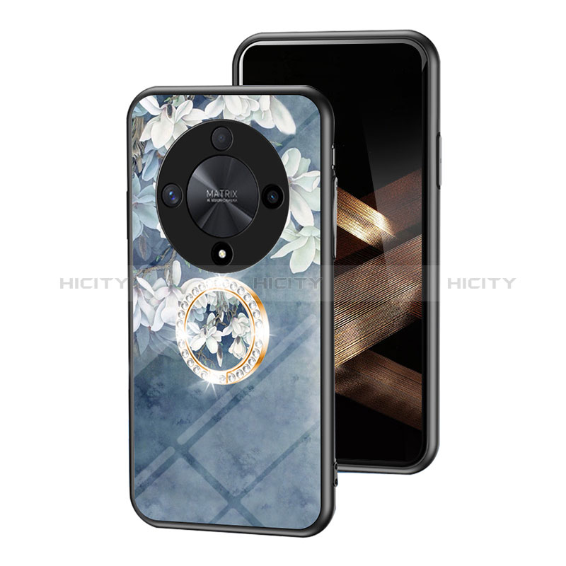 Custodia Silicone Gel Laterale Fiori Specchio Cover S01 per Huawei Honor Magic6 Lite 5G Blu
