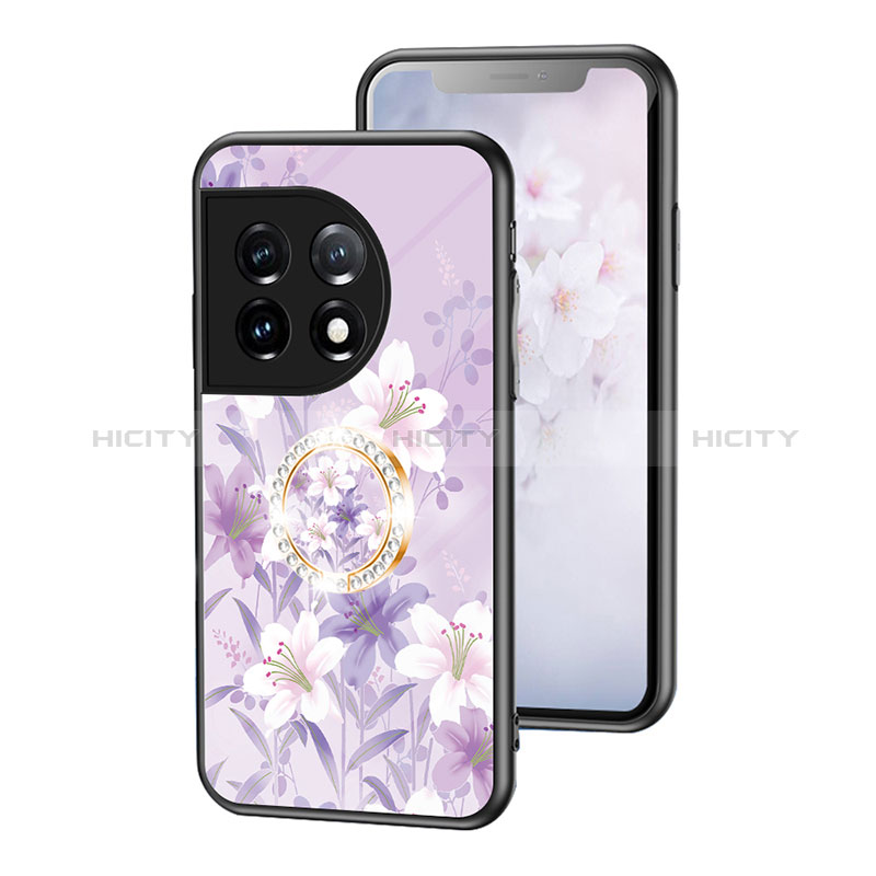 Custodia Silicone Gel Laterale Fiori Specchio Cover S01 per OnePlus 11 5G Lavanda