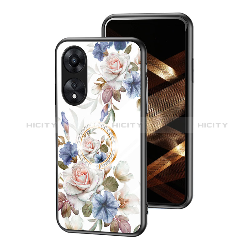 Custodia Silicone Gel Laterale Fiori Specchio Cover S01 per Oppo A78 4G Bianco