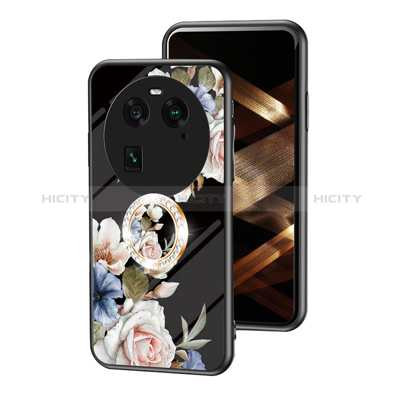 Custodia Silicone Gel Laterale Fiori Specchio Cover S01 per Oppo Find X6 Pro 5G Nero