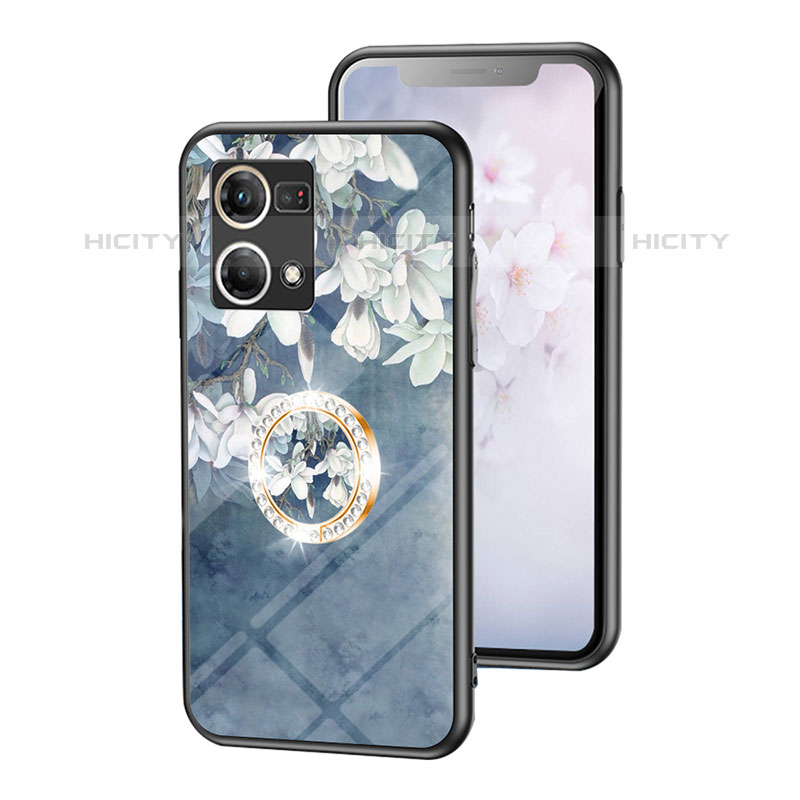 Custodia Silicone Gel Laterale Fiori Specchio Cover S01 per Oppo Reno7 4G Blu