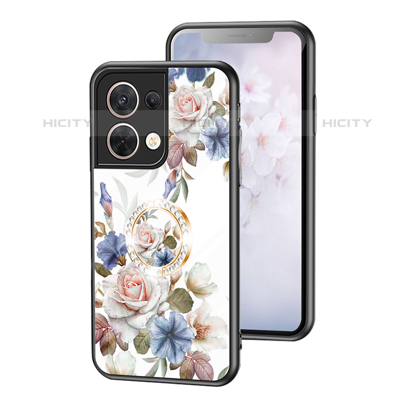 Custodia Silicone Gel Laterale Fiori Specchio Cover S01 per Oppo Reno8 5G Bianco