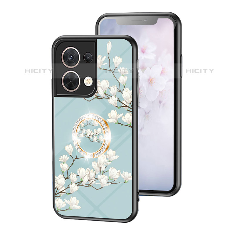 Custodia Silicone Gel Laterale Fiori Specchio Cover S01 per Oppo Reno8 5G Ciano