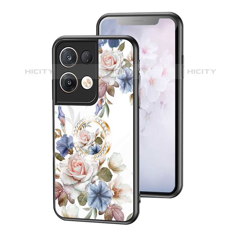 Custodia Silicone Gel Laterale Fiori Specchio Cover S01 per Oppo Reno8 Pro 5G Bianco