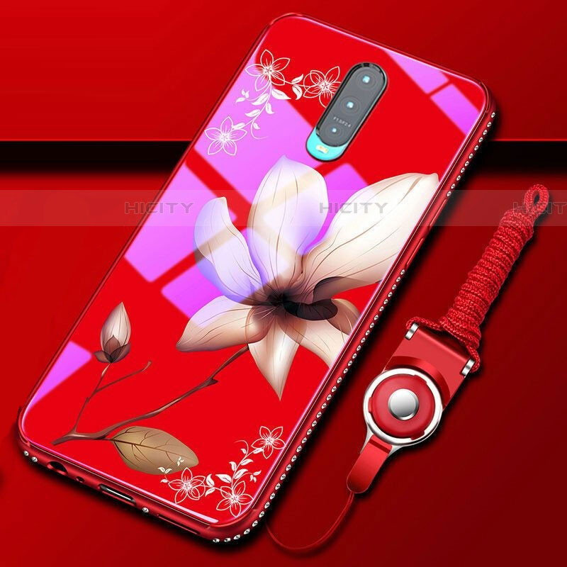 Custodia Silicone Gel Laterale Fiori Specchio Cover S01 per Oppo RX17 Pro Rosso